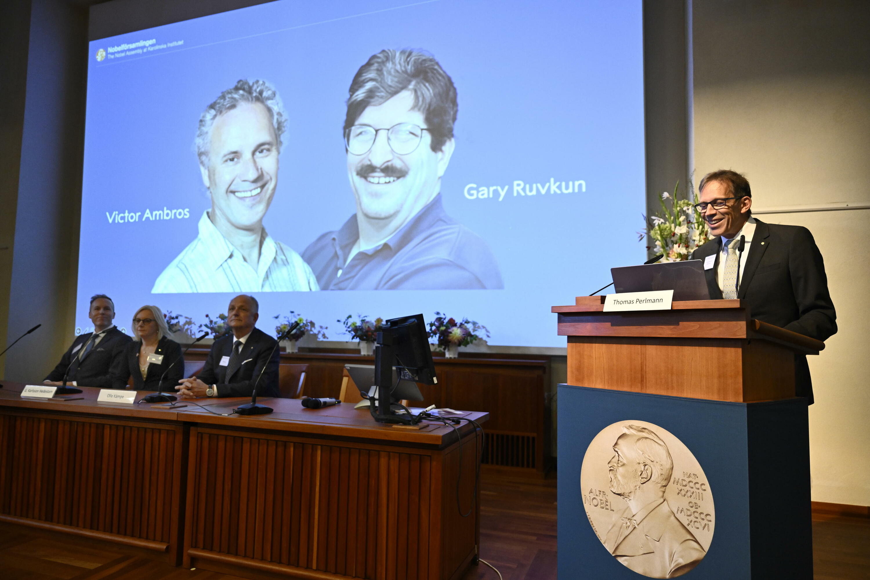 Medikuntzako Nobel saridunak jakinarazteko ekitaldia, gaur, Stockholmen. CHRISTINE OLSSON / EFE