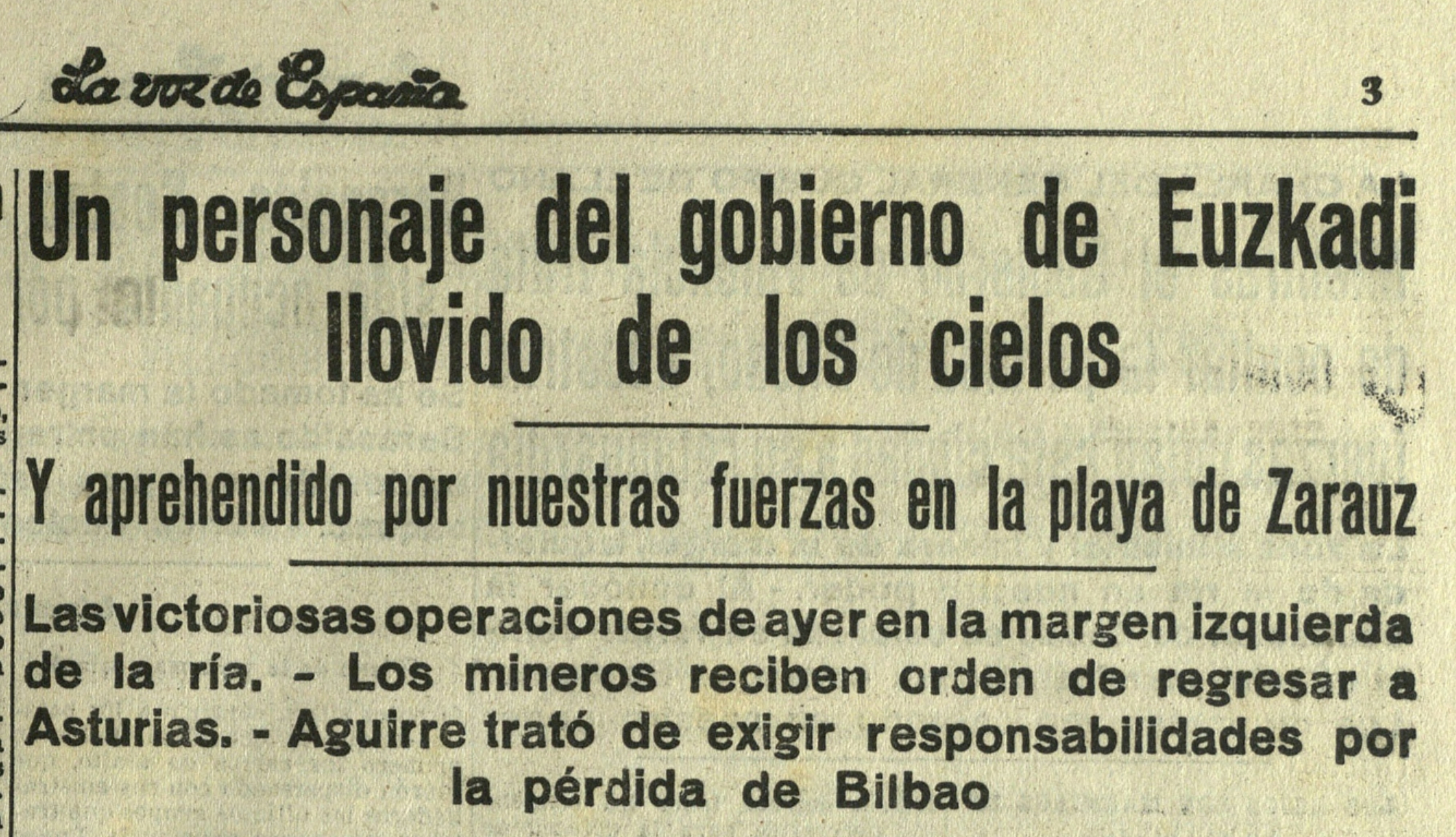 1937ko ekainaren 22ko 'La Voz de España'. SANCHO EL SABIO FUNDAZIOA