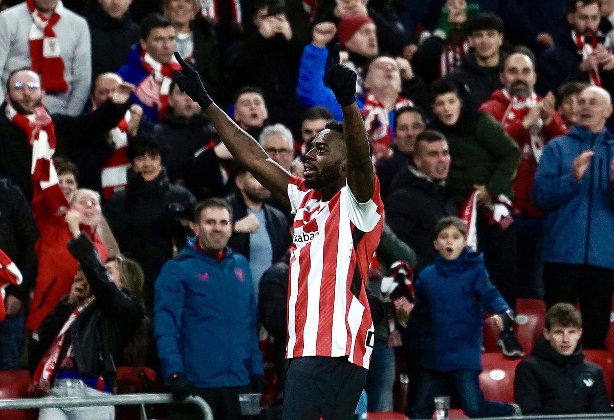 Iñaki Williams bere gola ospatzen, gaur, San Mamesen. MARISOL RAMIREZ / FOKU