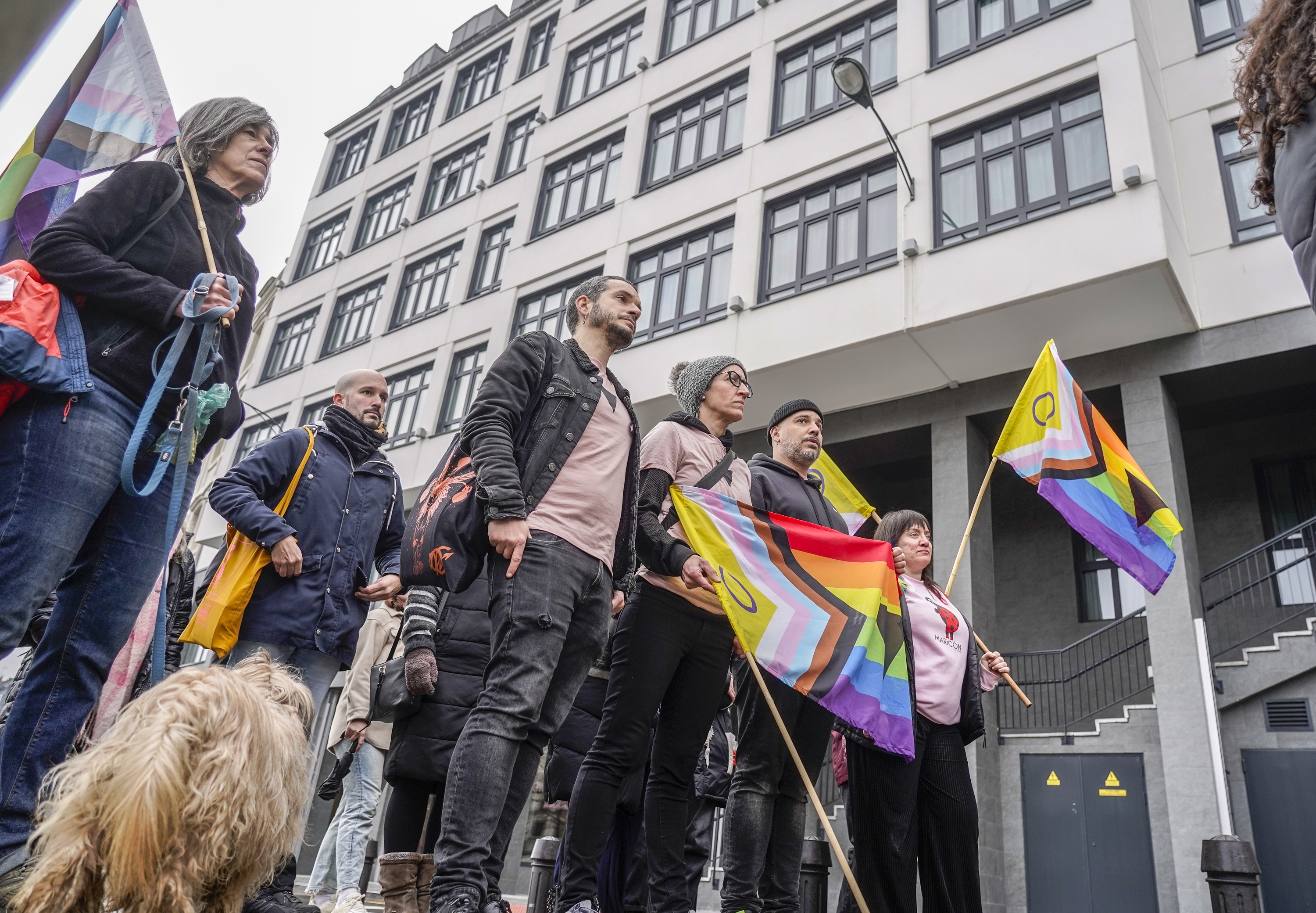 EHGAMek Axel hotelaren aurka egindako protesta, hilaren 16an, Bilbon. MARISOL RAMIREZ / FOKU