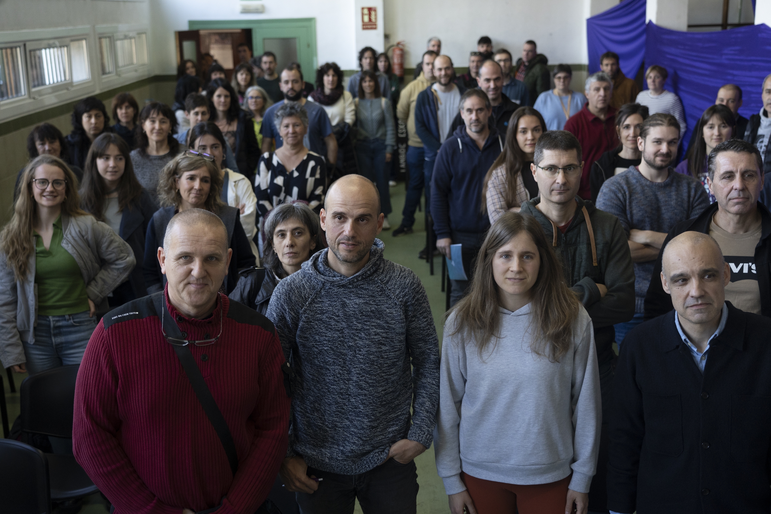 Oronozko Lanbide Eskola Orain plataformako kideen agerraldia, otsailaren 19an, Elizondoko lanbide eskolan. JAGOBA MANTEROLA / FOKU