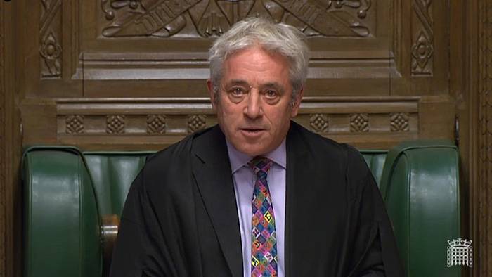 John Bercow Komunen Ganberako presidentea gaurko saioan. ERRESUMA BATUKO PARLAMENTUA