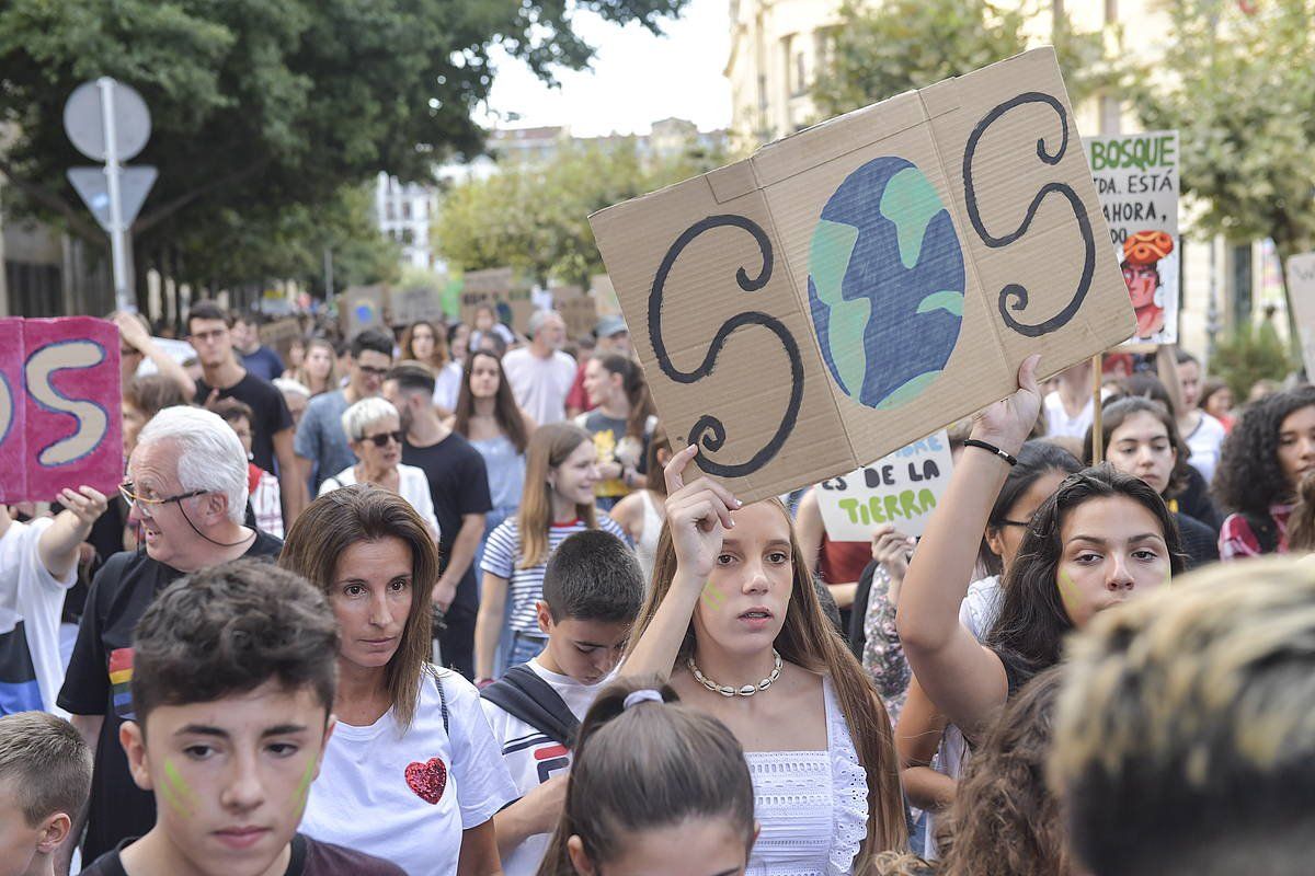 Klima aldaketaren aurkako manifestazio bat, 2019an, Iruñean. IDOIA ZABALETA / FOKU